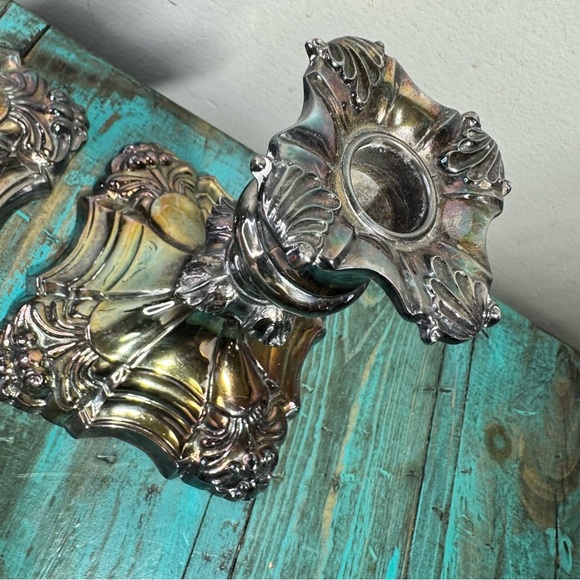 Coronet Plate E.P.Lead Ornate Gothic Victorian Silver Candle Stick Holders - Picture 6 of 15